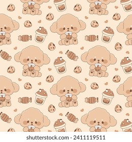 Cute dog and milk boba seamless pattern kawaii wallpaper