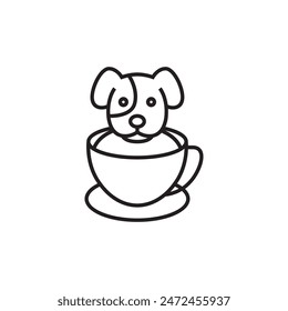 cute dog with mug line logo design vector