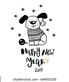 Cute dog. New year 2018 symbol