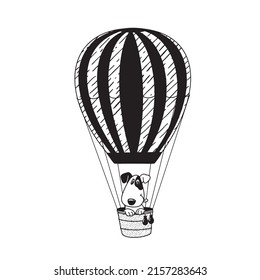 cute dog on the air balloon, vector clipart, travel illustration good for card and print design
