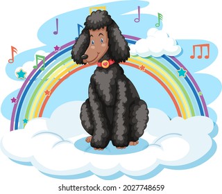 Cute dog on the cloud with rainbow illustration