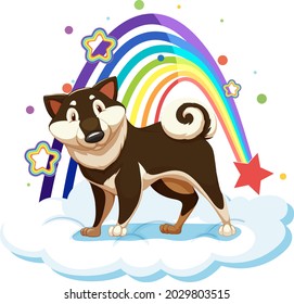 Cute dog on the cloud with rainbow illustration