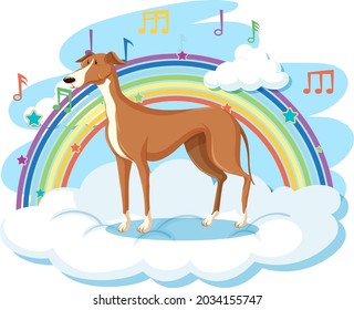 Cute dog on the cloud with rainbow illustration