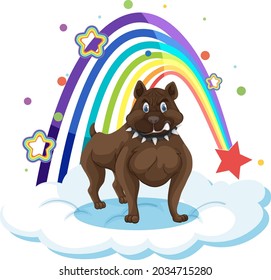 Cute dog on the cloud with rainbow illustration