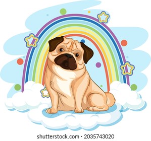Cute dog on the cloud with rainbow illustration