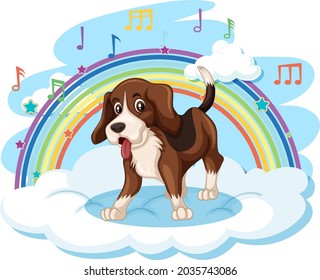 Cute-Hund auf der Cloud mit Regenbogengrafik