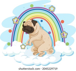 Cute dog on the cloud with rainbow illustration