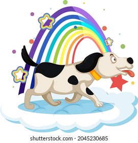 Cute dog on the cloud with rainbow illustration