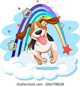 Perro de corte en la nube con ilustración de arco iris