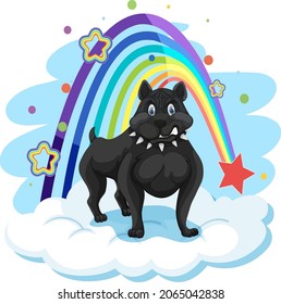 Cute dog on the cloud with rainbow illustration