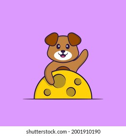 Cute dog is on the moon. Animal cartoon concept isolated. Can used for t-shirt, greeting card, invitation card or mascot.