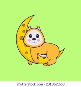 Cute dog is on the moon. Animal cartoon concept isolated. Can used for t-shirt, greeting card, invitation card or mascot.