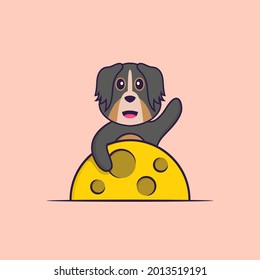 Cute dog is on the moon. Animal cartoon concept isolated. Can used for t-shirt, greeting card, invitation card or mascot.