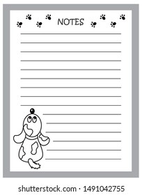 Cute dog on a notebook paper. Vector for card or gift.