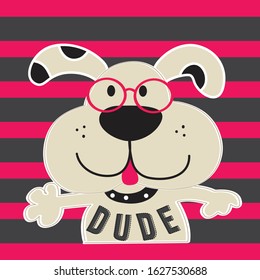 cute dog on striped background vector illustration, T-shirt design graphics for kids