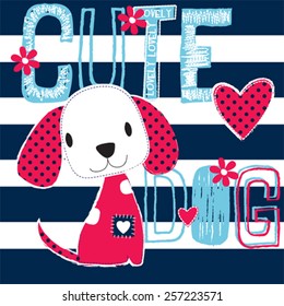 cute dog on striped background vector illustration