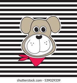 cute dog on striped background, T-shirt graphics for kids vector illustration