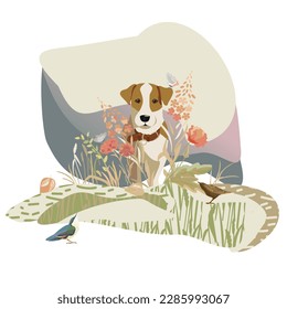lindo perro en un paseo por el bosque o en el parque. ilustración vectorial