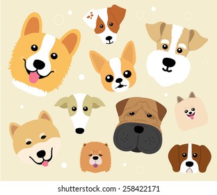 Cute dog on yellow background - vector set of icons and illustrations