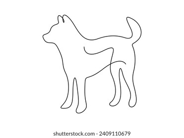 Cute dog in one continuous line drawing. Isolated on white background vector illustration. Pro vector.