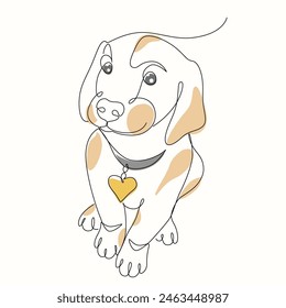Lindo perro una línea de dibujo. Perro lindo ilustración de una sola línea. Cute Dog arte de línea minimalista