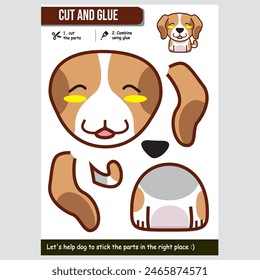 Cute dog paper craft for kids. Fun educational activity cut, glue, and learn