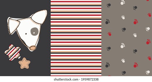 Cute dog pattern set. Lovely Nursery Art for Card, Invitation, Wall Art, Baby Girl Party.