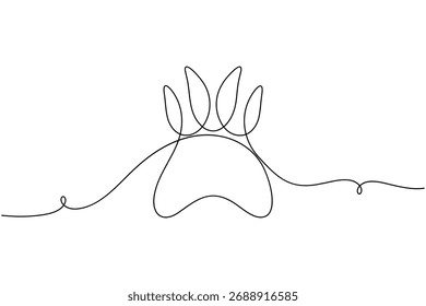 Cute dog paw continuous one line drawing minimal pet outline vector illustration on white background