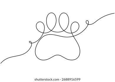Linda pata de perro continua una línea dibujando Ilustración vectorial mínima de contorno de mascota sobre fondo blanco