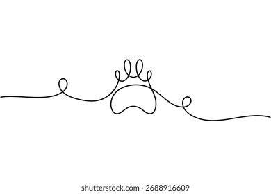 Linda pata de perro continua una línea dibujando Ilustración vectorial mínima de contorno de mascota sobre fondo blanco