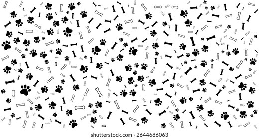 Cute Dog Paw Prints and Bones Seamless Pattern.