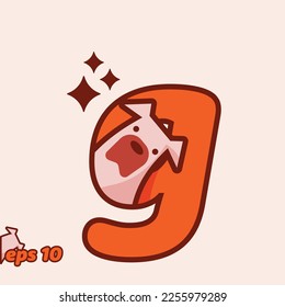 Cute dog peeking from inside letter G, in trendy style. Vector illustration.