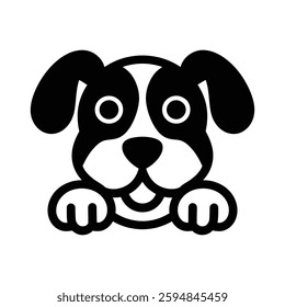 Cute Dog Peeking Out, Black and White Puppy Illustration. Funny Peeking Dog Drawing, Cartoon-Style Puppy Design

