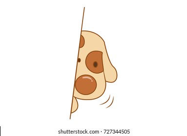 Cute Dog peeping from behind the wall. Vector Illustration. Isolated on white background.