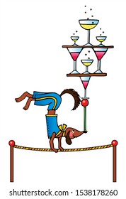 Cute dog is performing circus show. Colored vector for card or gift.