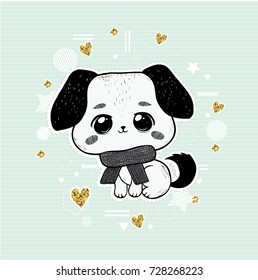  Cute dog, pet, animal. Vector illustration with  little puppy.