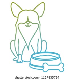 cute dog pet with dish and bone character