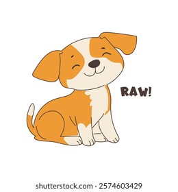 Cute dog pet in flat design. Adorable domestic puppy smiling and sitting. Vector illustration isolated.