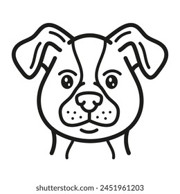 Cute dog pet head, puppy face portrait line icon. Young terrier, rottweiler or labrador muzzle. Doggy pup friend cartoon character. Domestic animal care. Canine food shop, veterinary clinic. Vector