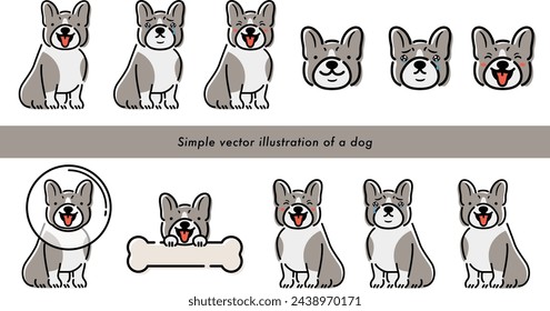 Cute dog and pet illustration set of a French bulldog with a hand-drawn feel that can be used for illustrations and icons_white back