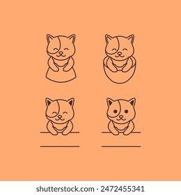 cute dog pet love adorable line set logo design vector