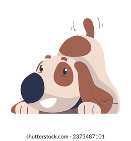 Cute Dog Pet Sit and Wriggling Tail Vector Illustration
