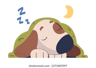 Cute Dog Pet Sleep Under Blanket Vector Illustration