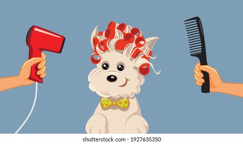 Cute Dog At Pet Spa Grooming Salon Vector Cartoon. Pet Barbershop Concept Banner Illustration
