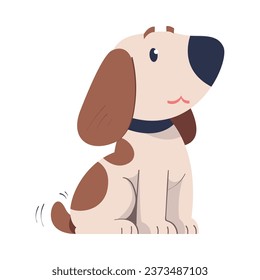 Cute Dog Pet Wear Collar in Sitting Pose Vector Illustration