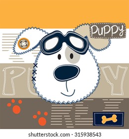 cute dog pilot with glasses on striped background, T-shirt design vector illustration