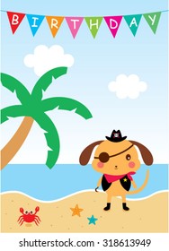 cute dog pirate happy birthday card