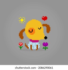 lindo píxel de perro de 8 bits. Animales para juegos de activos en ilustraciones vectoriales. Patrón Cross Stitch.