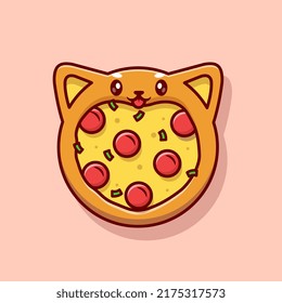 Cute Dog Pizza Cartoon Vector Icon Illustration. Animal Food Icon Concept Isolated Premium Vector. Flat Cartoon Style