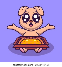 Cute dog with pizza cartoon vector icon illustration